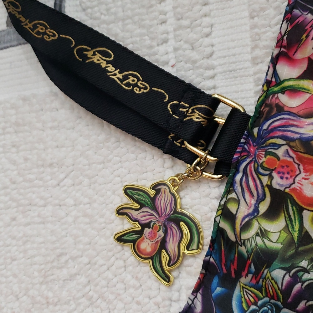 ED HARDY BY CHRISTIAN AUDIGIER FLORAL PANTHER TATOO PRINT TOTE BAG - Picture 9 of 13